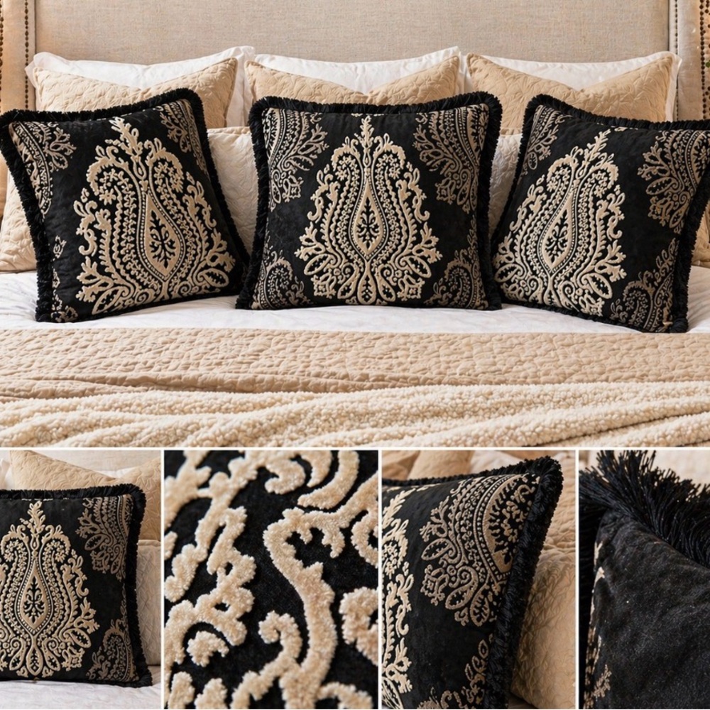 Set of 3 Euro Shams 27” – Romo Cut Velvet Paisley Damask